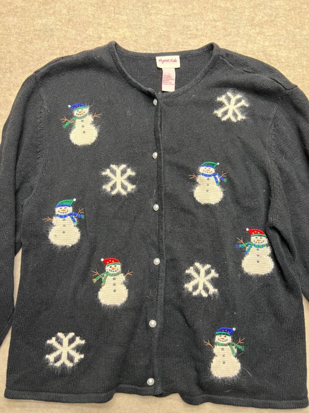 Vintage Crystal Kobe Snowman Cardigan Sweater Ugly Christmas Holidayinter sweate - Picture 2 of 8